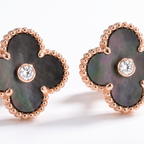 Vintage Alhambra Black Pearl 1 Diamond Clover Earrings