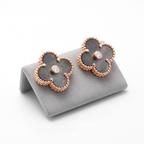 Vintage Alhambra Black Pearl 1 Diamond Clover Earrings