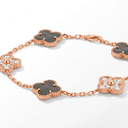 Vintage Alhambra Black Pearl And Pavé Clover 5 Motifs Bracelet
