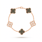 Vintage Alhambra Black Pearl And Pavé Clover 5 Motifs Bracelet