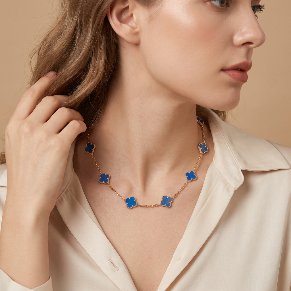 Vintage Alhambra Blue Agate 10 Motifs Necklace
