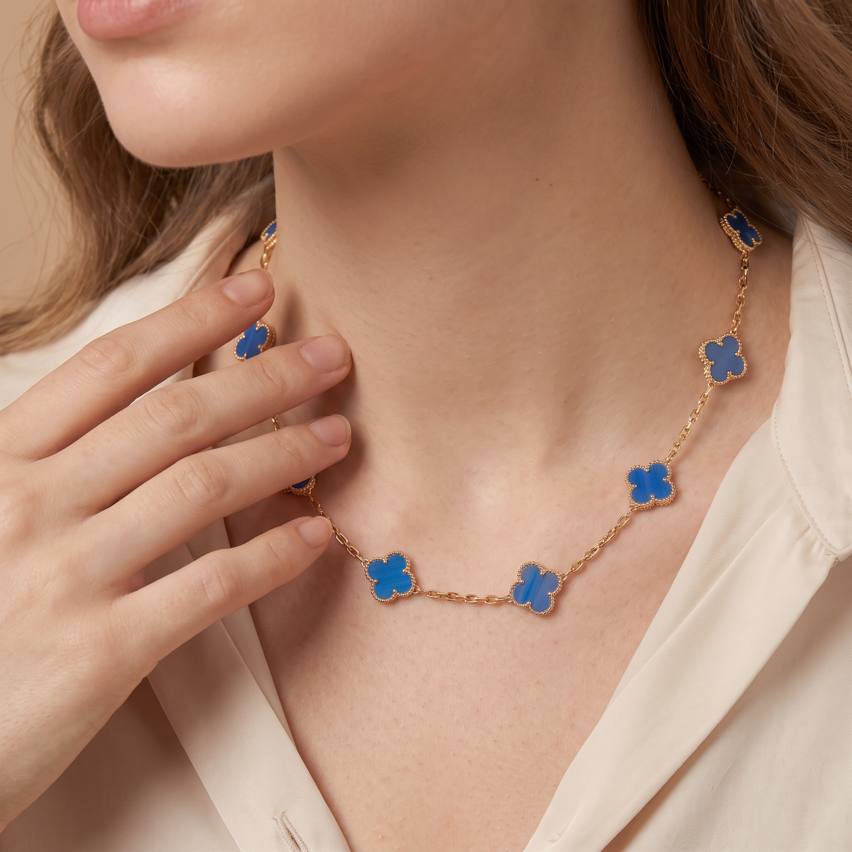 Vintage Alhambra Blue Agate 10 Motifs Necklace