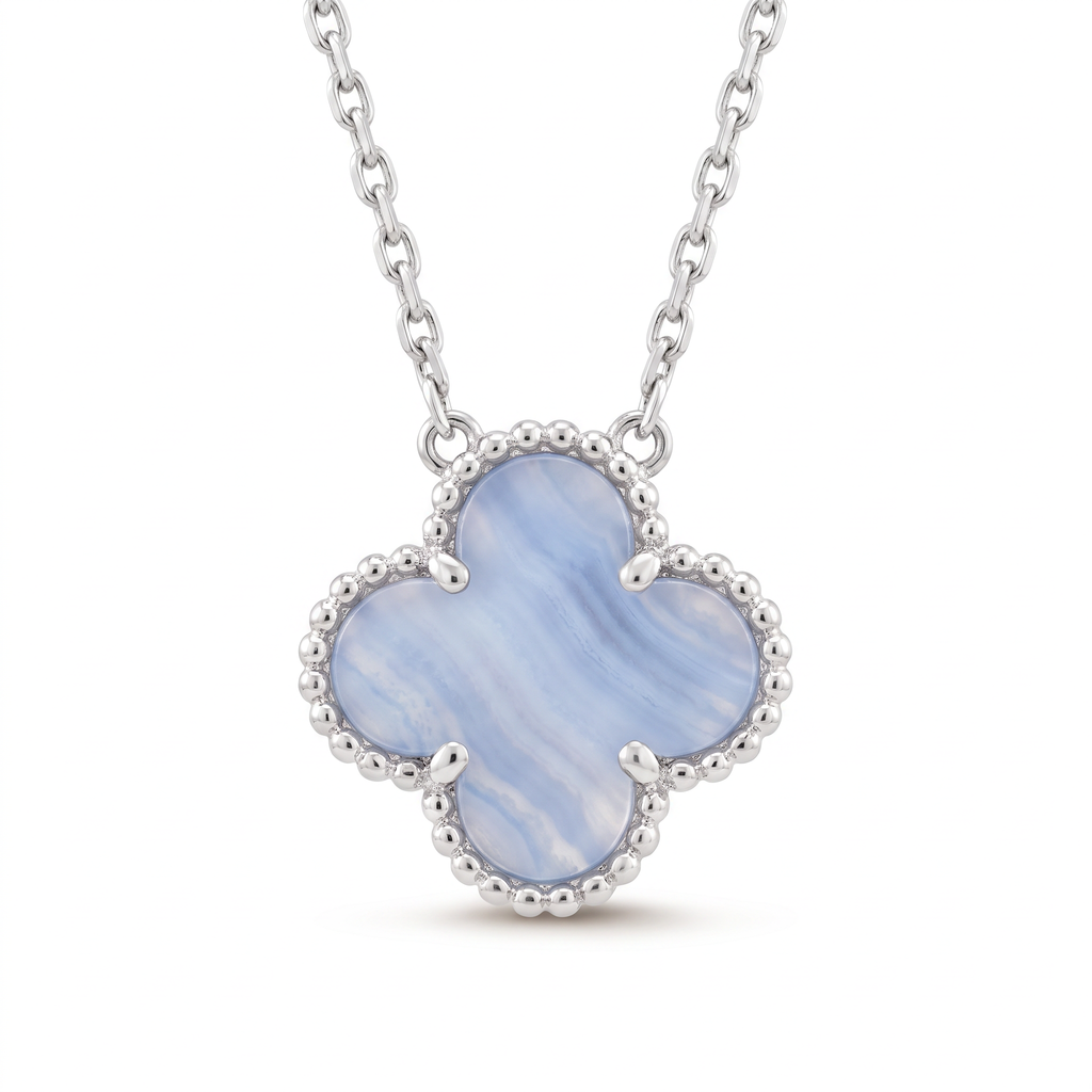 Vintage Alhambra Blue Chalcedony Clover 1 Motifs Necklace