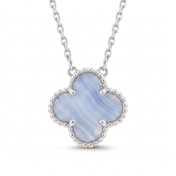 Vintage Alhambra Blue Chalcedony Clover 1 Motifs Necklace