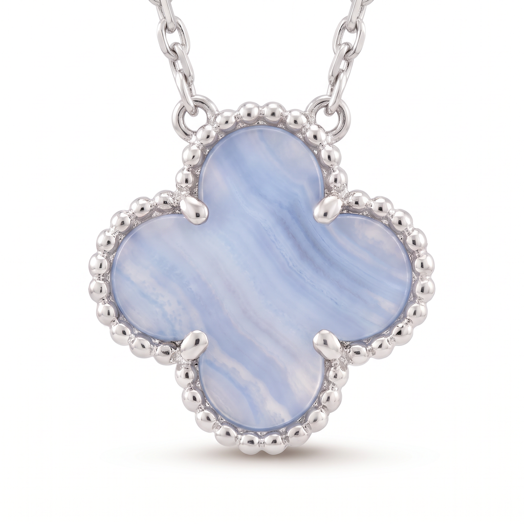 Vintage Alhambra Blue Chalcedony Clover 1 Motifs Necklace