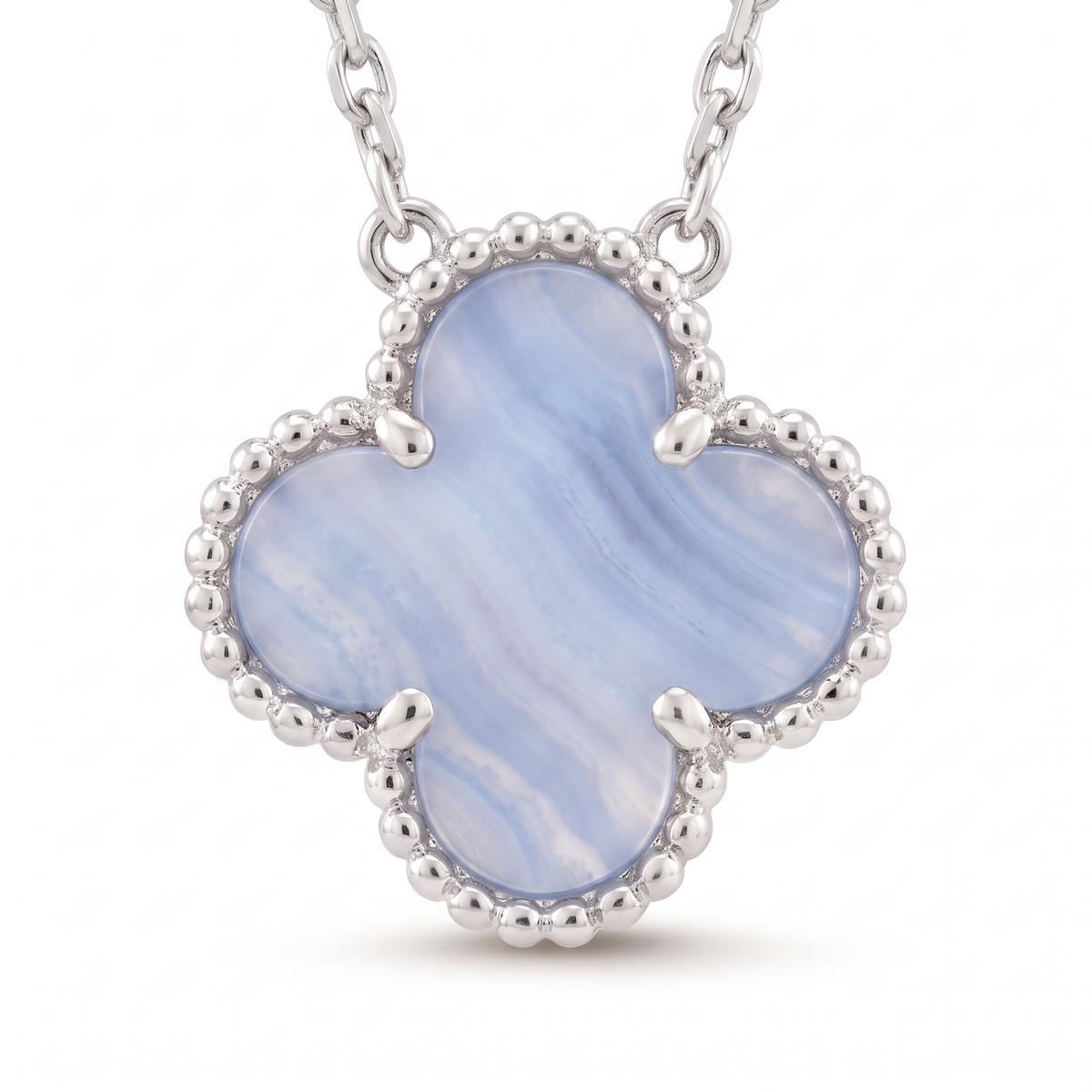 Vintage Alhambra Blue Chalcedony Clover 1 Motifs Necklace
