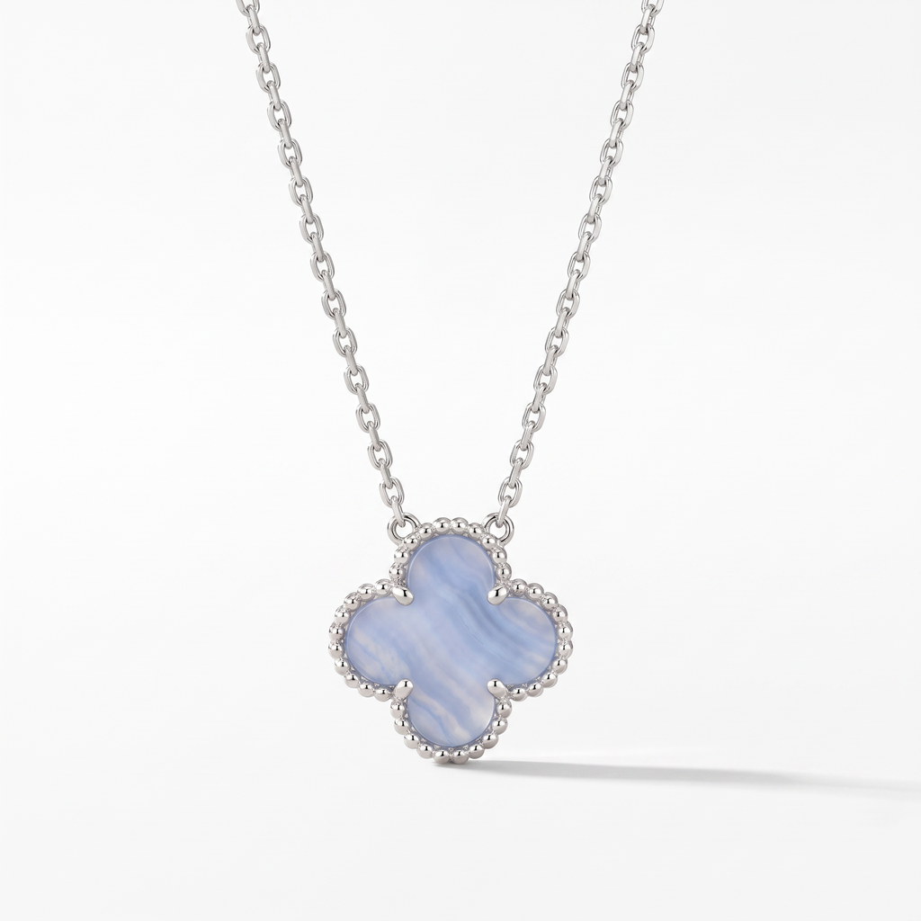 Vintage Alhambra Blue Chalcedony Clover 1 Motifs Necklace