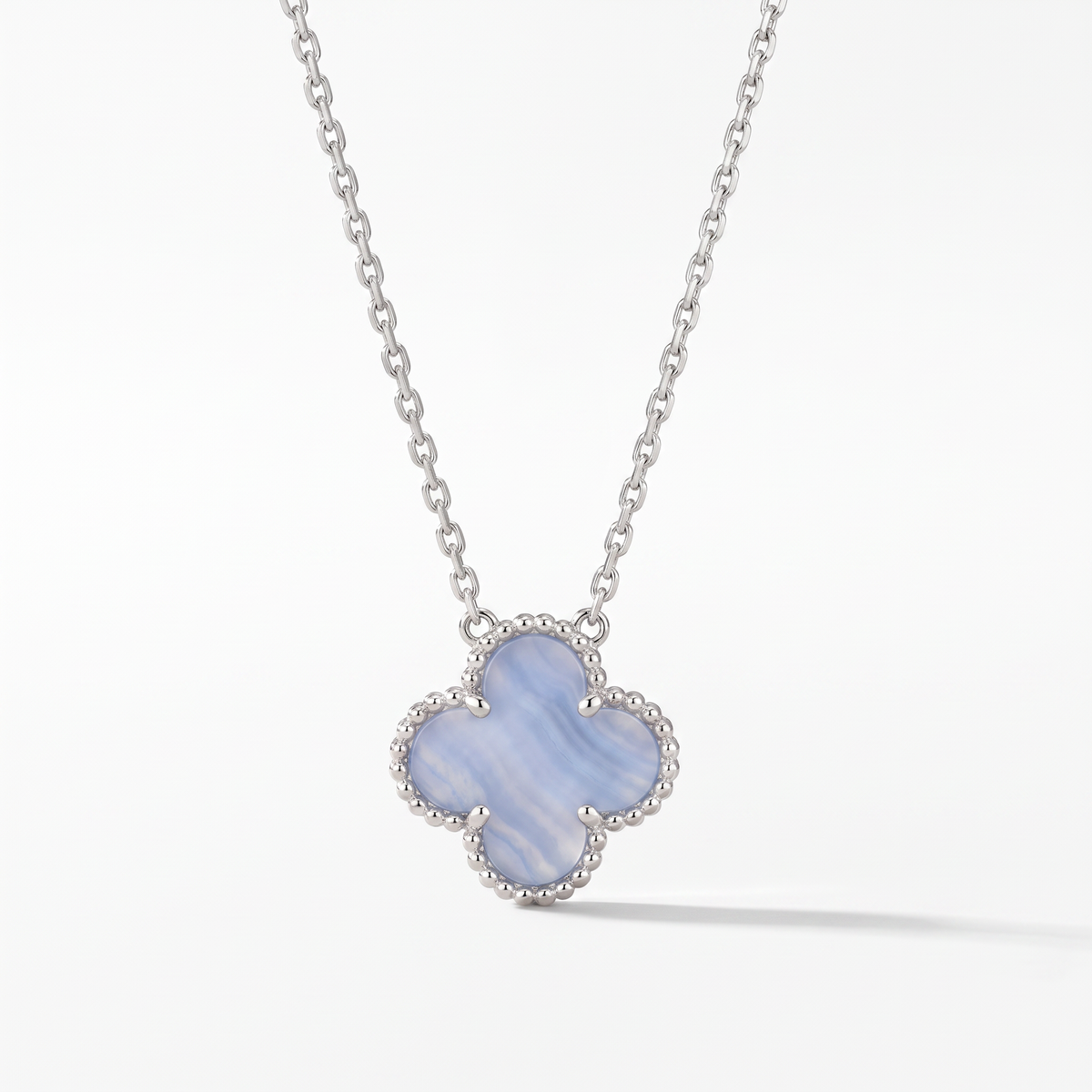 Vintage Alhambra Blue Chalcedony Clover 1 Motifs Necklace
