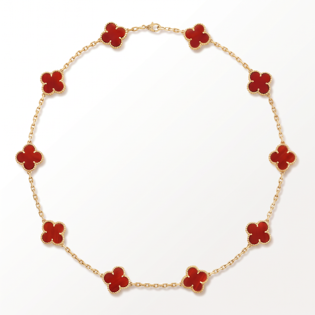 Vintage Alhambra Carnelian 10 Motifs Necklace