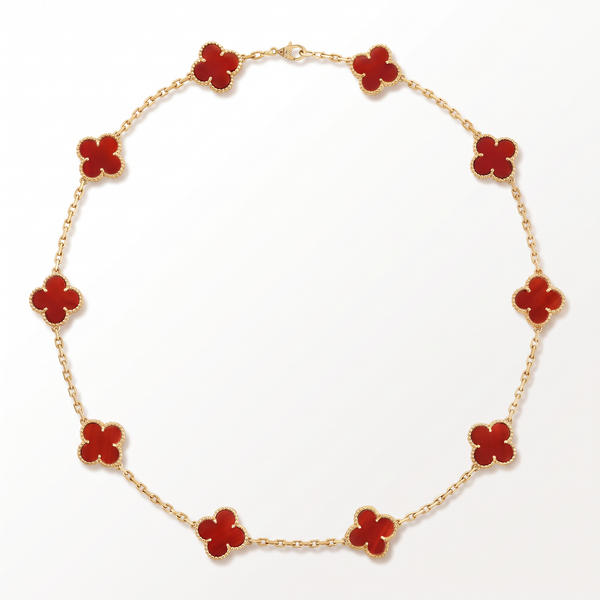 Vintage Alhambra Carnelian 10 Motifs Necklace