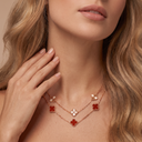 Vintage Alhambra Carnelian And Fluted Clover 20 Motifs Long Necklace