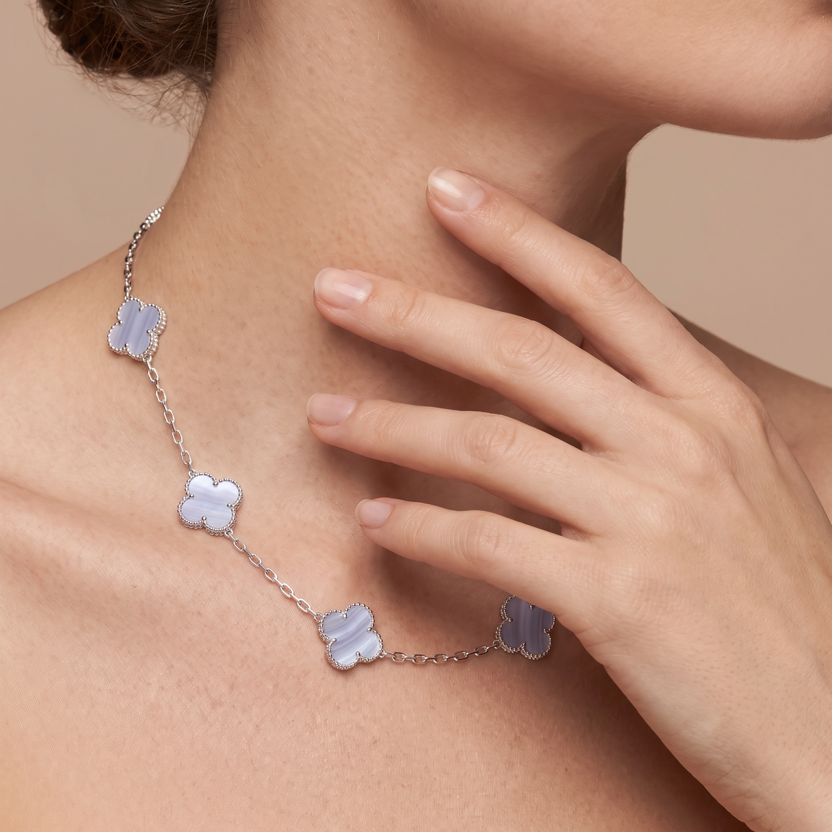 Vintage Alhambra Chalcedony 10 Motifs Necklace