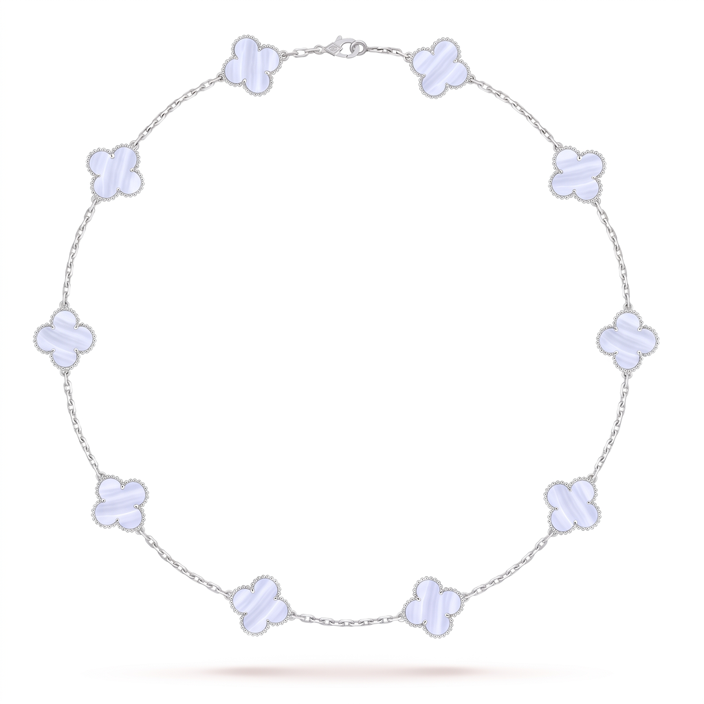 Vintage Alhambra Chalcedony 10 Motifs Necklace