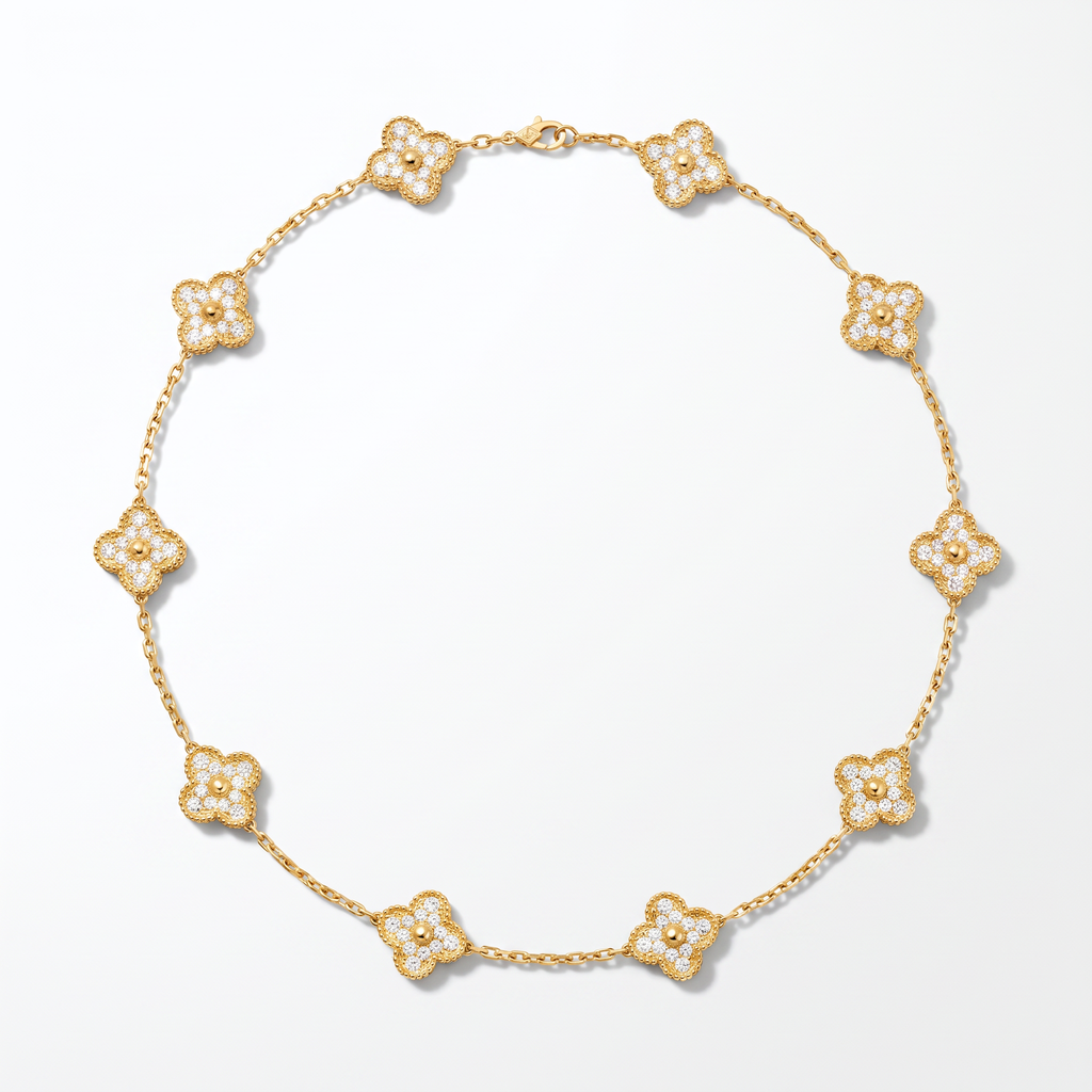 Vintage Alhambra Diamond Clover 10 Motifs Necklace