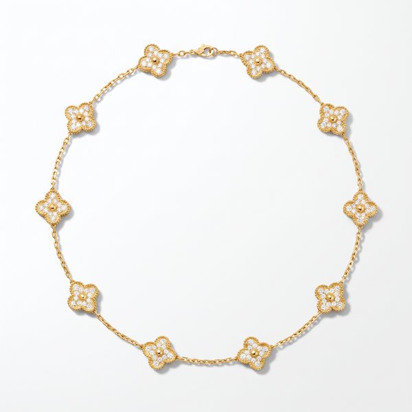 Vintage Alhambra Diamond Clover 10 Motifs Necklace