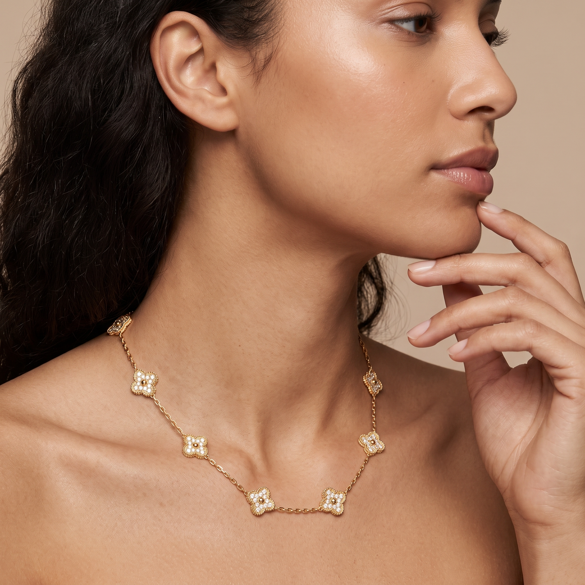 Vintage Alhambra Diamond Clover 10 Motifs Necklace