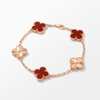 Vintage Alhambra Fluted And Carnelian Clover 5 Motifs Bracelet