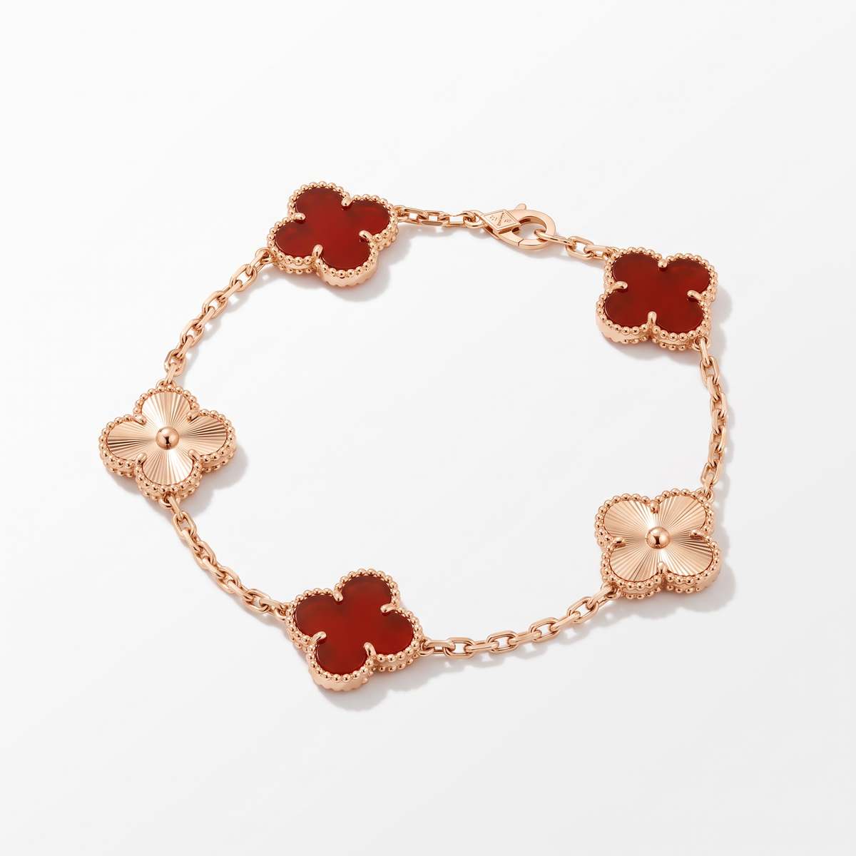 Vintage Alhambra Fluted And Carnelian Clover 5 Motifs Bracelet
