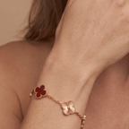 Vintage Alhambra Fluted And Carnelian Clover 5 Motifs Bracelet