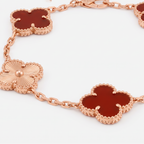 Vintage Alhambra Fluted And Carnelian Clover 5 Motifs Bracelet