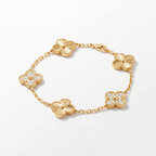 Vintage Alhambra Fluted And Pavé Clover 5 Motifs Bracelet