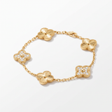 Vintage Alhambra Fluted And Pavé Clover 5 Motifs Bracelet