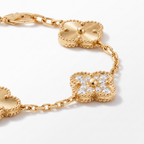 Vintage Alhambra Fluted And Pavé Clover 5 Motifs Bracelet
