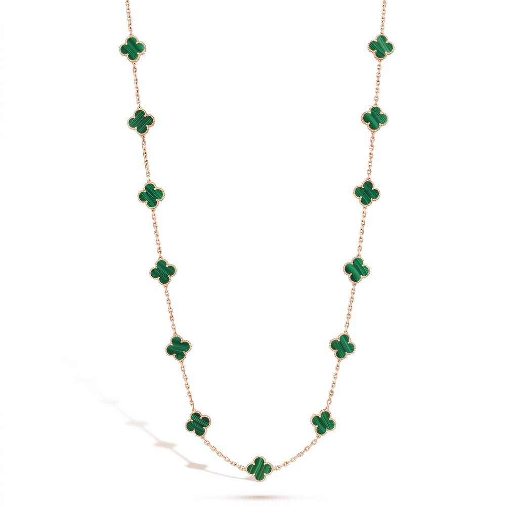 Vintage Alhambra Green 20 Motifs Long Necklace