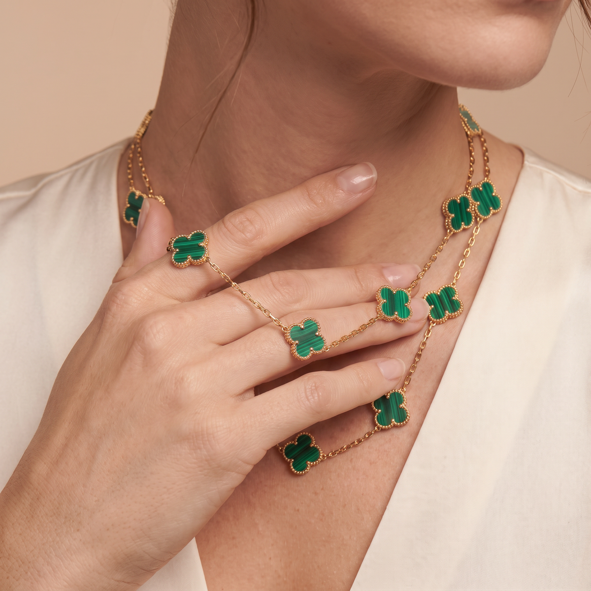 Vintage Alhambra Green 20 Motifs Long Necklace
