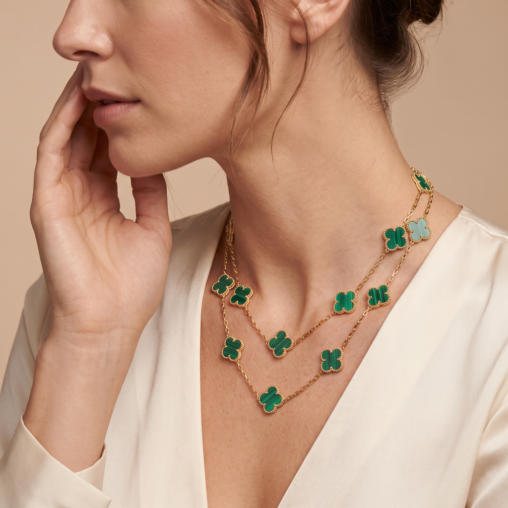 Vintage Alhambra Green 20 Motifs Long Necklace