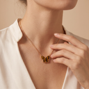 Vintage Alhambra Lucky Butterfly Tiger Eye Clover 1 Motif Necklace