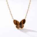 Vintage Alhambra Lucky Butterfly Tiger Eye Clover 1 Motif Necklace