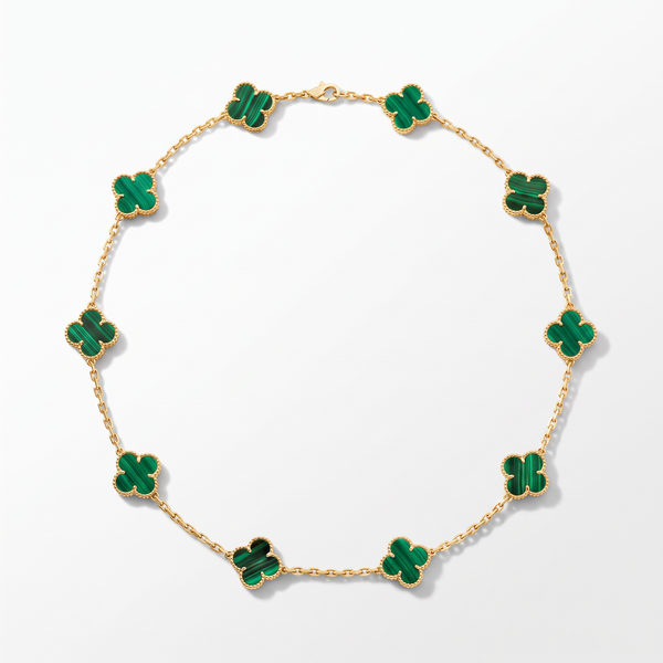 Vintage Alhambra Malachite Clover 10 Motifs Necklace