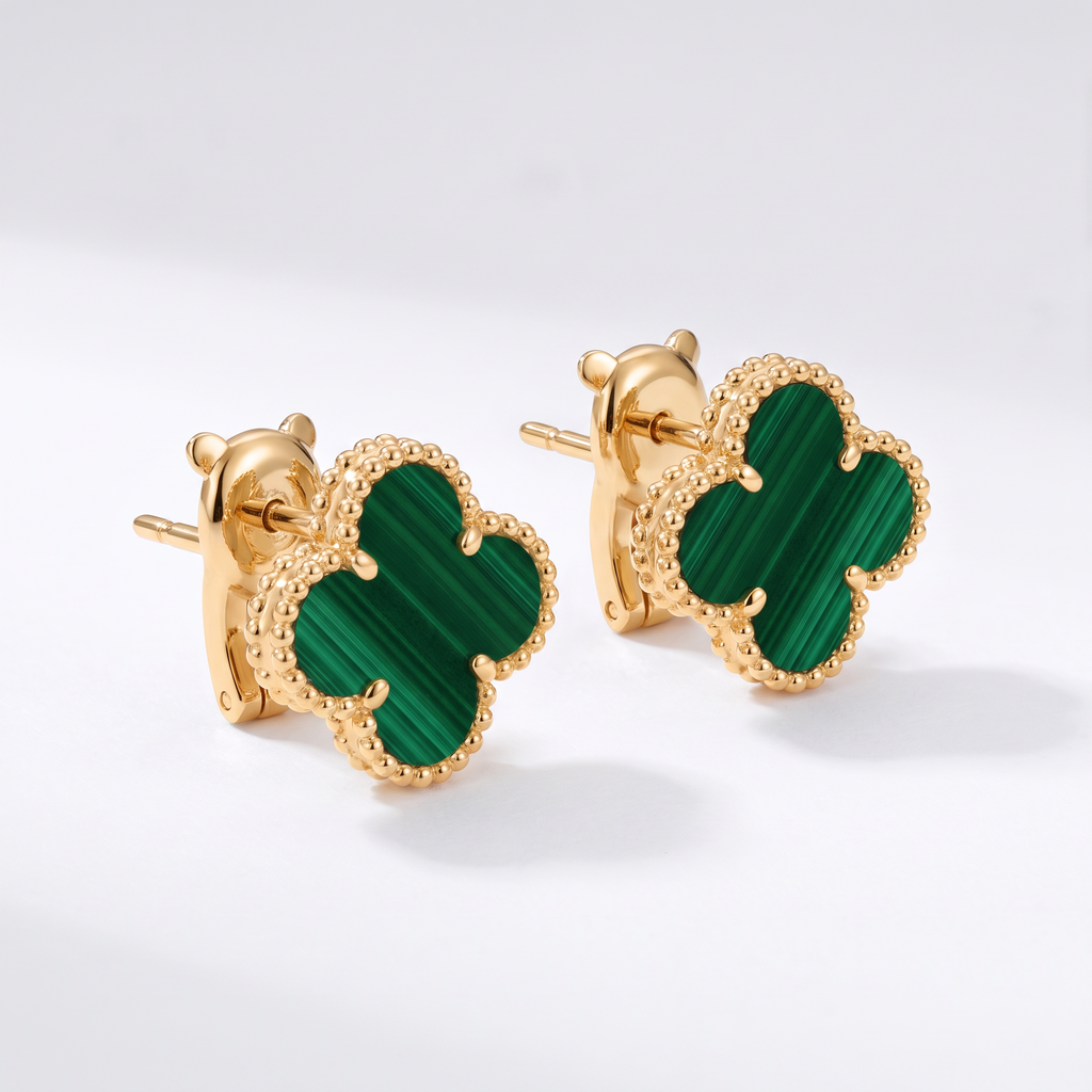 Vintage Alhambra Malachite Clover Motif Earrings