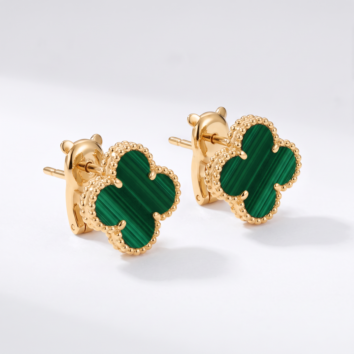 Vintage Alhambra Malachite Clover Motif Earrings