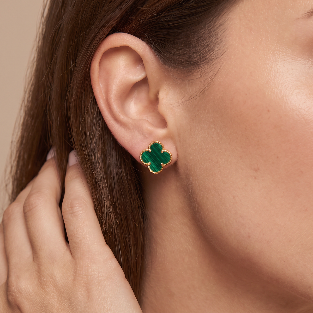 Vintage Alhambra Malachite Clover Motif Earrings