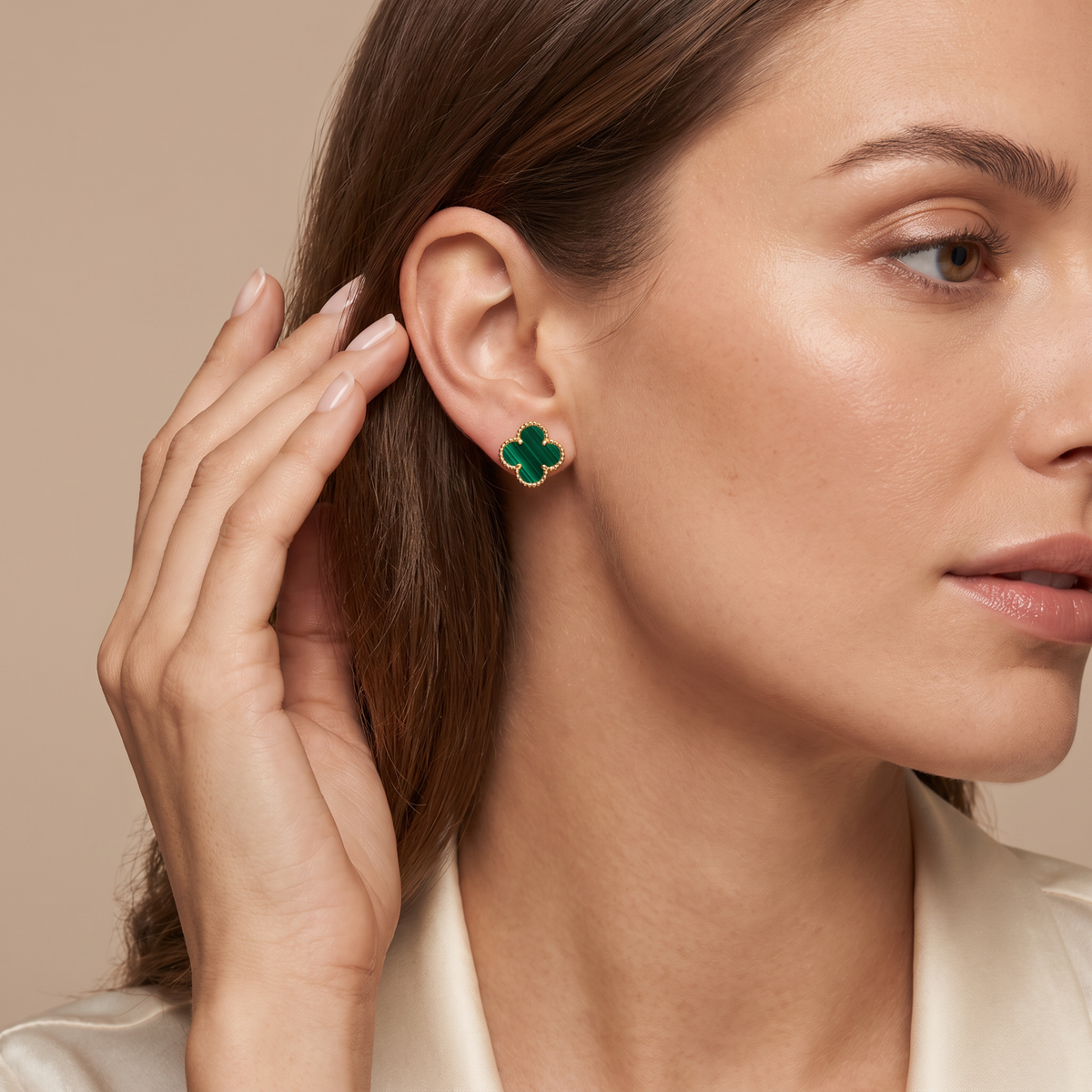 Vintage Alhambra Malachite Clover Motif Earrings