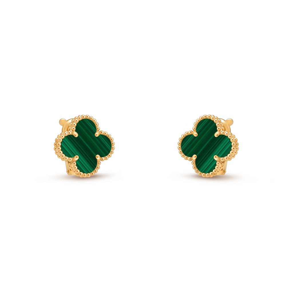 Vintage Alhambra Malachite Clover Motif Earrings