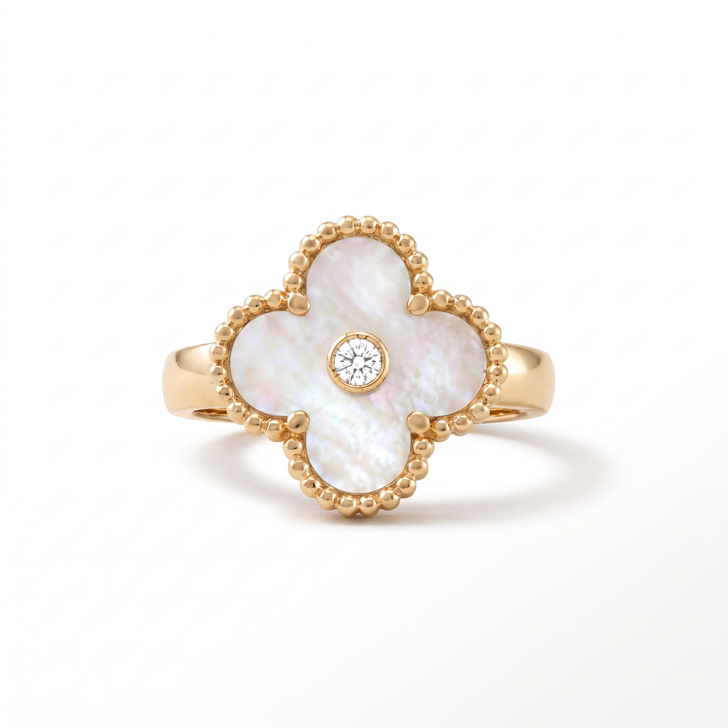 Vintage Alhambra Mother Of Pearl 1 Diamond Ring