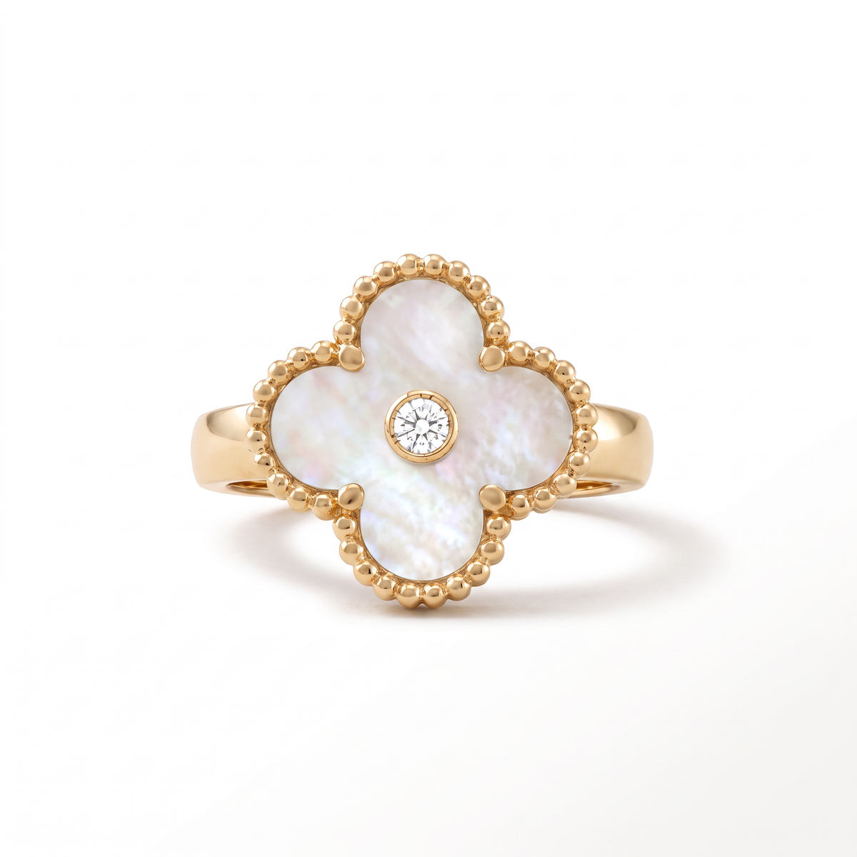 Vintage Alhambra Mother Of Pearl 1 Diamond Ring
