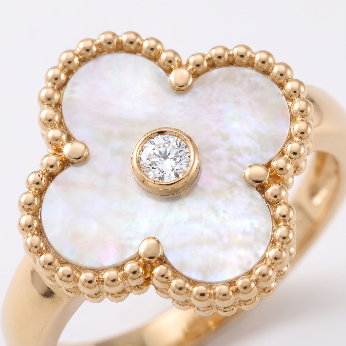 Vintage Alhambra Mother Of Pearl 1 Diamond Ring
