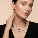 Vintage Alhambra Onyx And Diamond Clover 20 Motifs Necklace