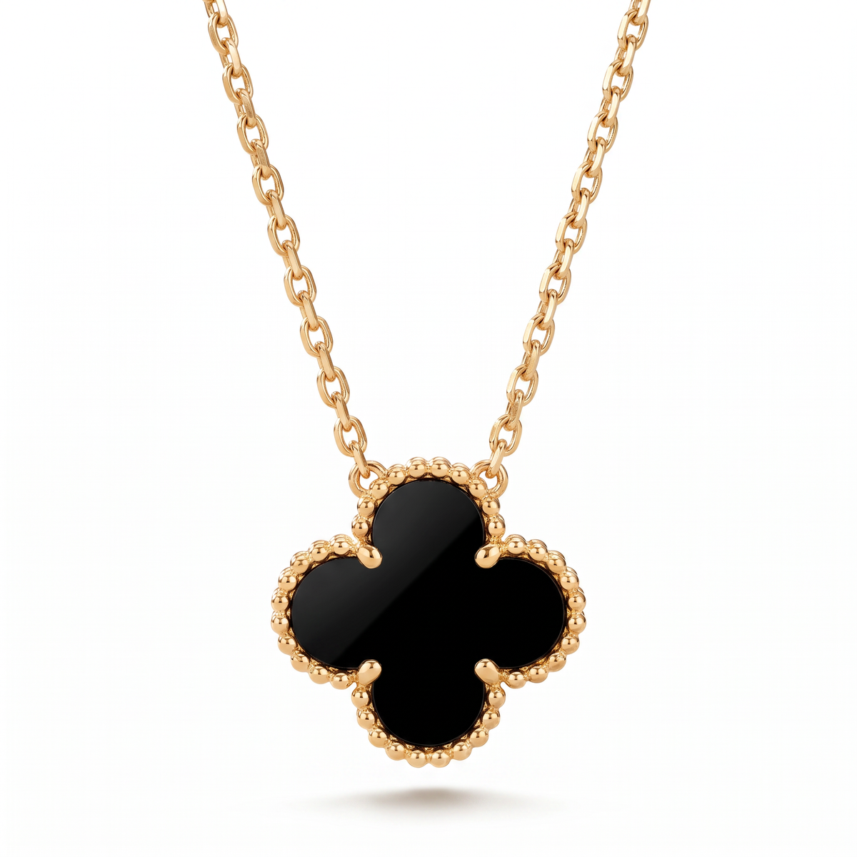Vintage Alhambra Onyx Clover 1 Motifs Necklace