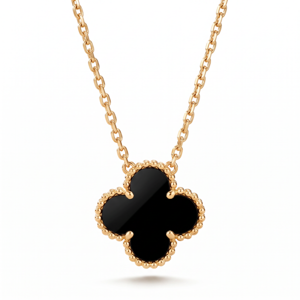 Vintage Alhambra Onyx Clover 1 Motifs Necklace