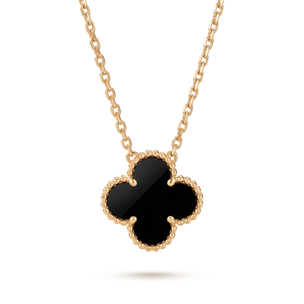 Vintage Alhambra Onyx Clover 1 Motifs Necklace