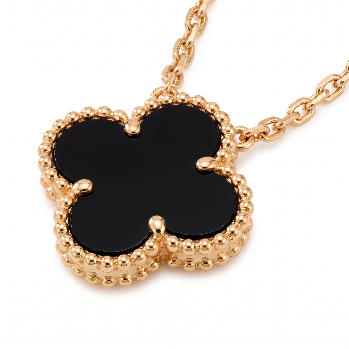 Vintage Alhambra Onyx Clover 1 Motifs Necklace