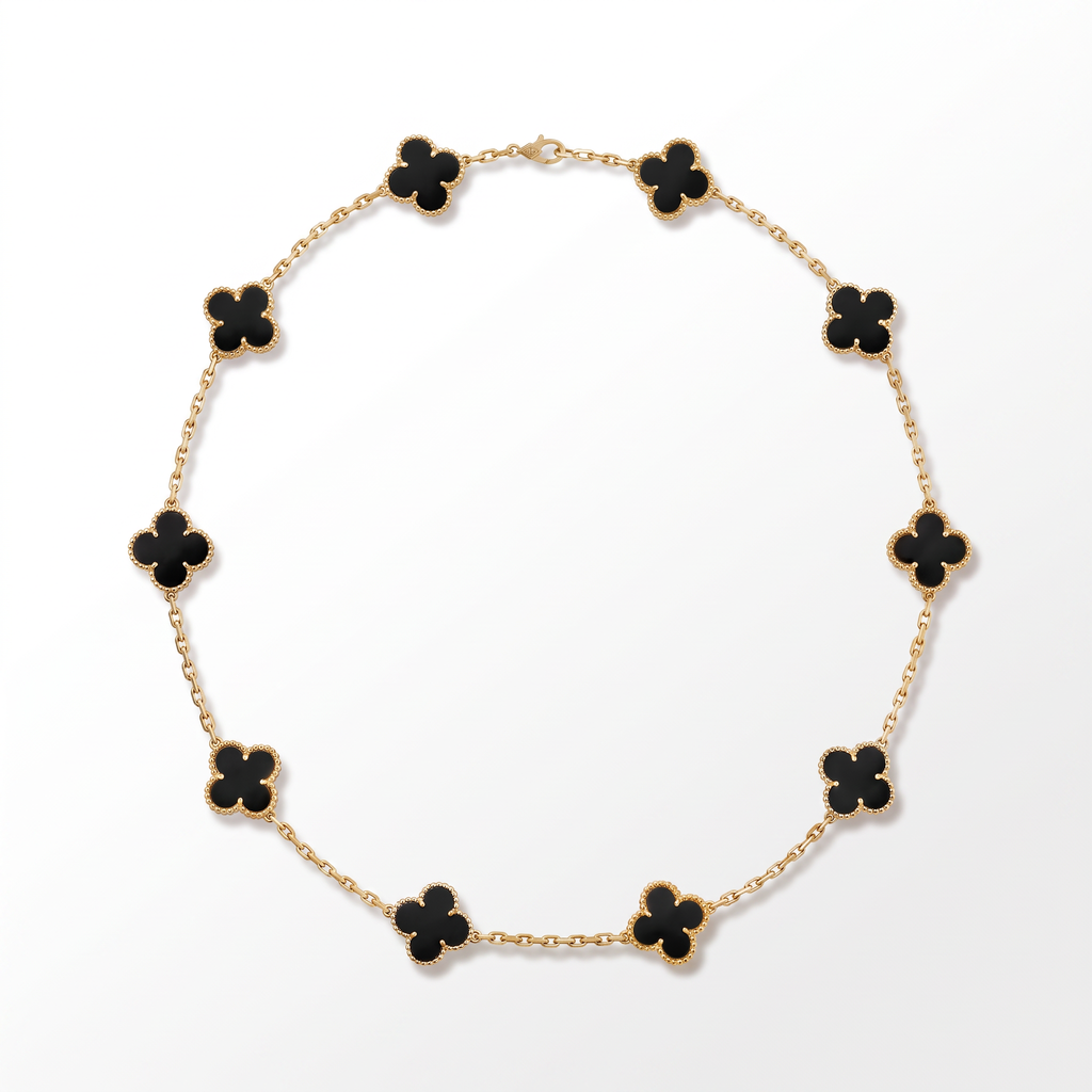 Vintage Alhambra Onyx Clover 10 Motifs Necklace