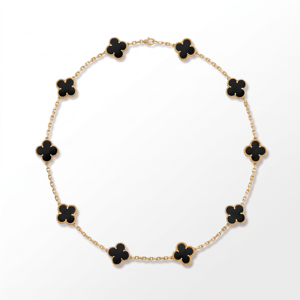 Vintage Alhambra Onyx Clover 10 Motifs Necklace