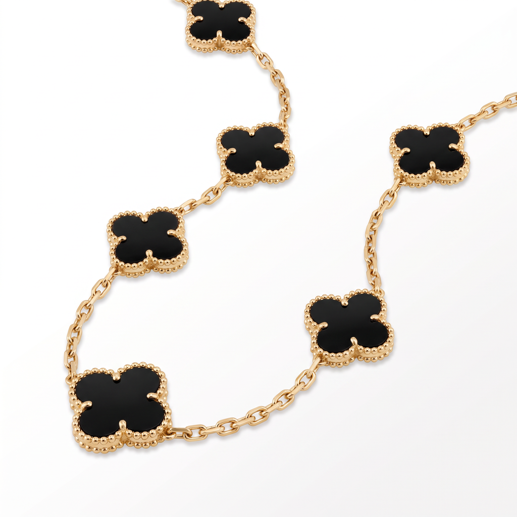 Vintage Alhambra Onyx Clover 10 Motifs Necklace