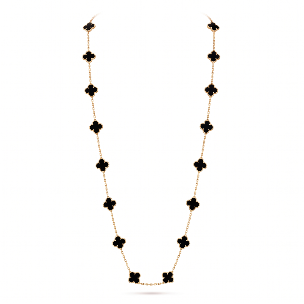Vintage Alhambra  Onyx Clover 20 Motifs Long Necklace
